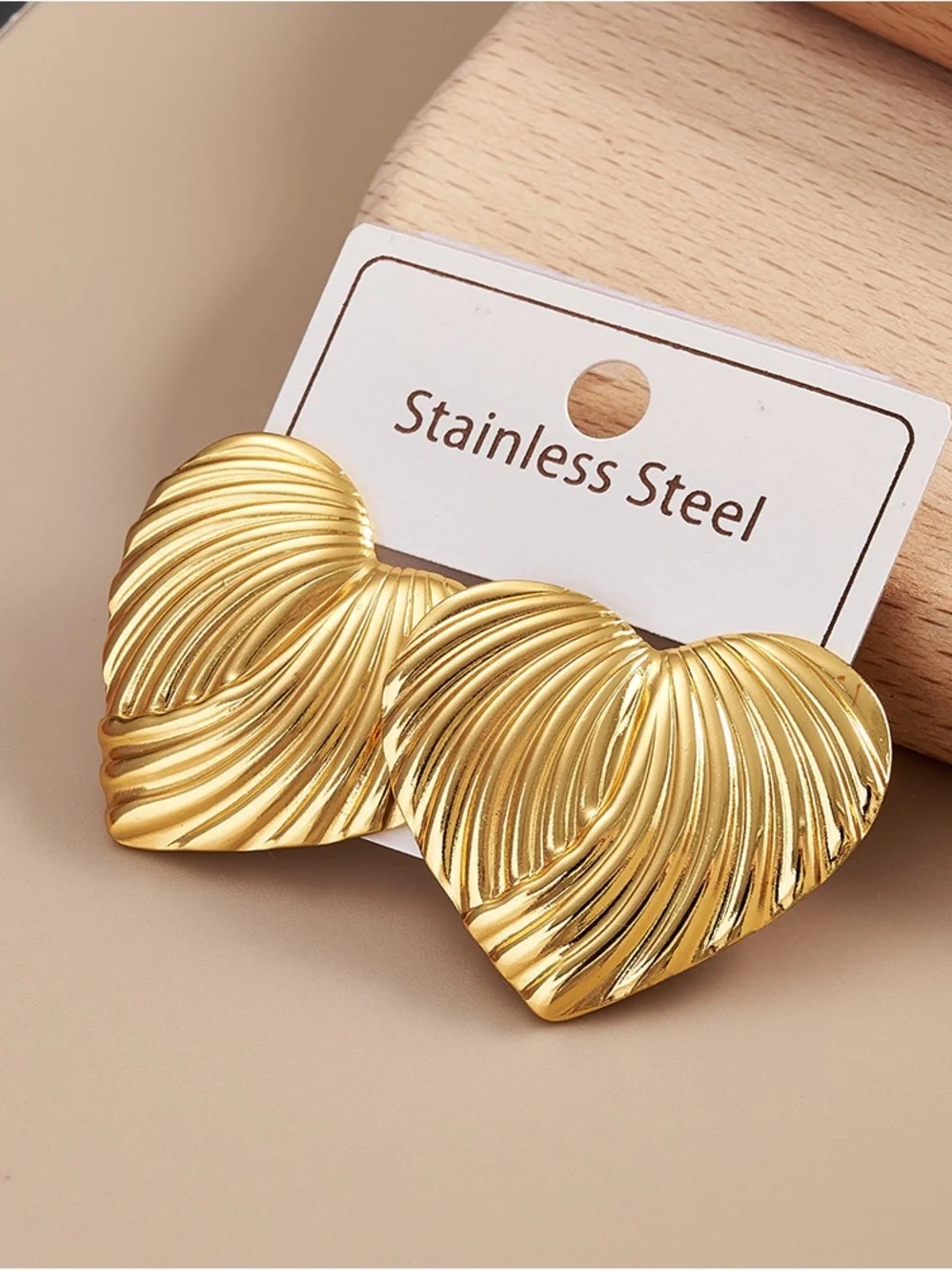 Stainless Steel Gold Heart Statement Earrings - Women's Jewelry